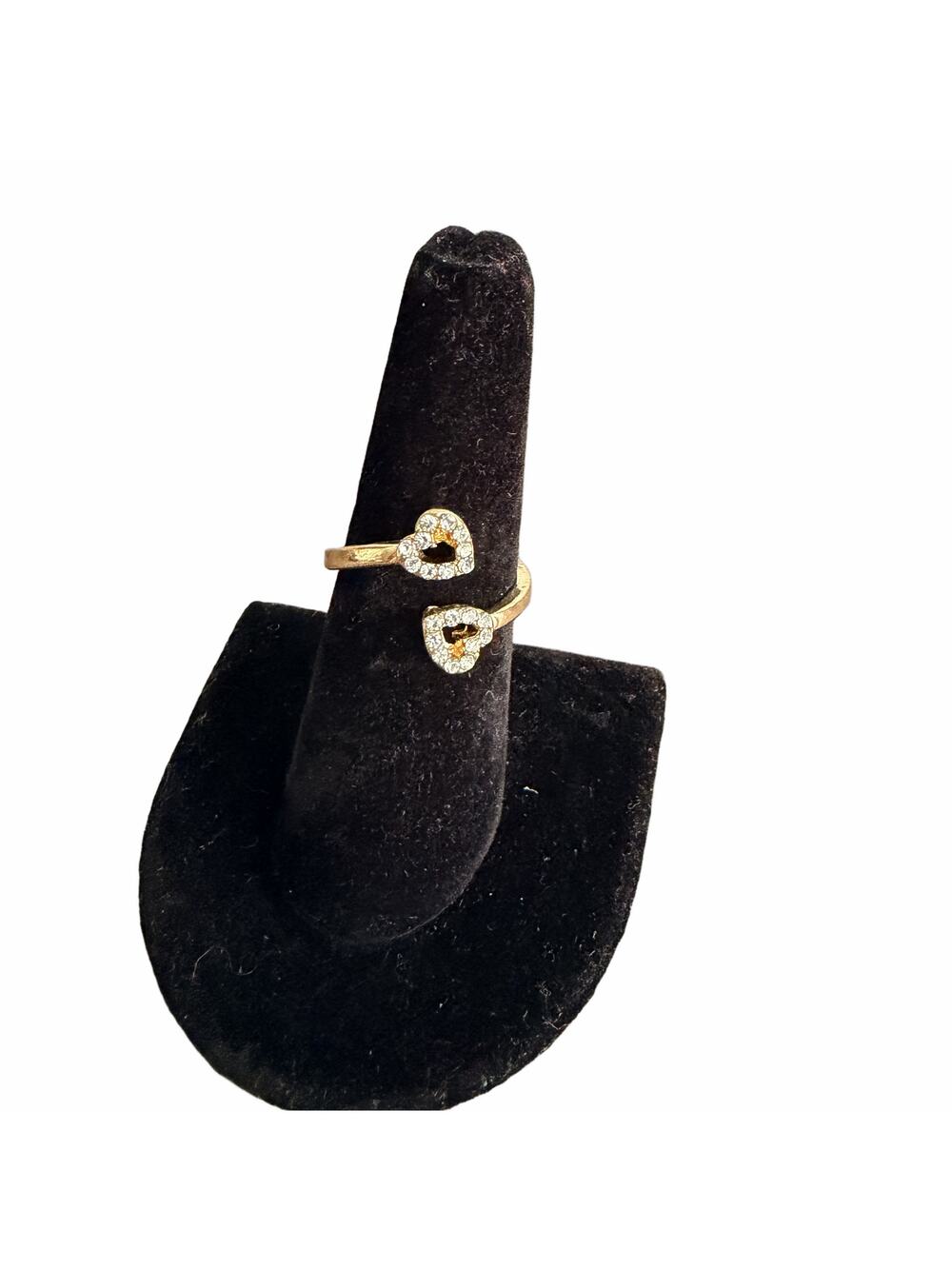 Gold tone rhinestone studded open wrap heart ring size 7.75